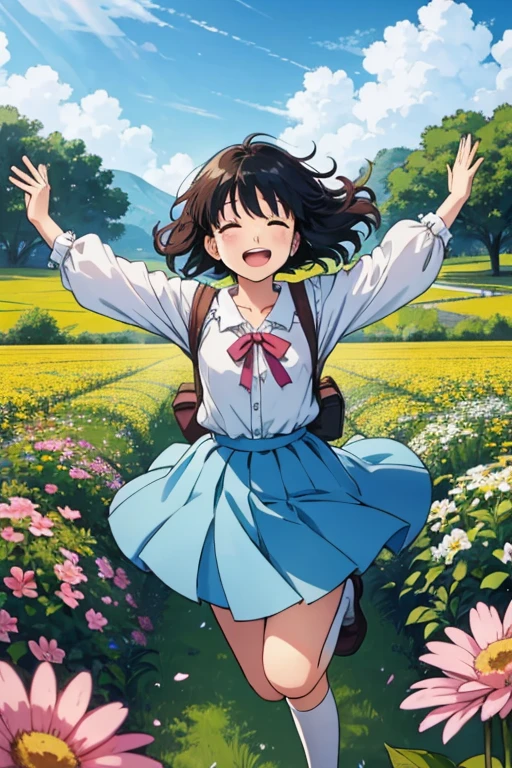 Madoka Ayukawa, Angel Art, Everybody jumps, smile, joy, heaven, like, Flower Field, happiness, Light, Let me