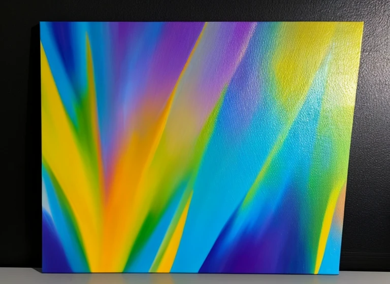 purple and yellow abstract painting of azaleas in bottom left corner of canvas, fade into dark background, modern painting