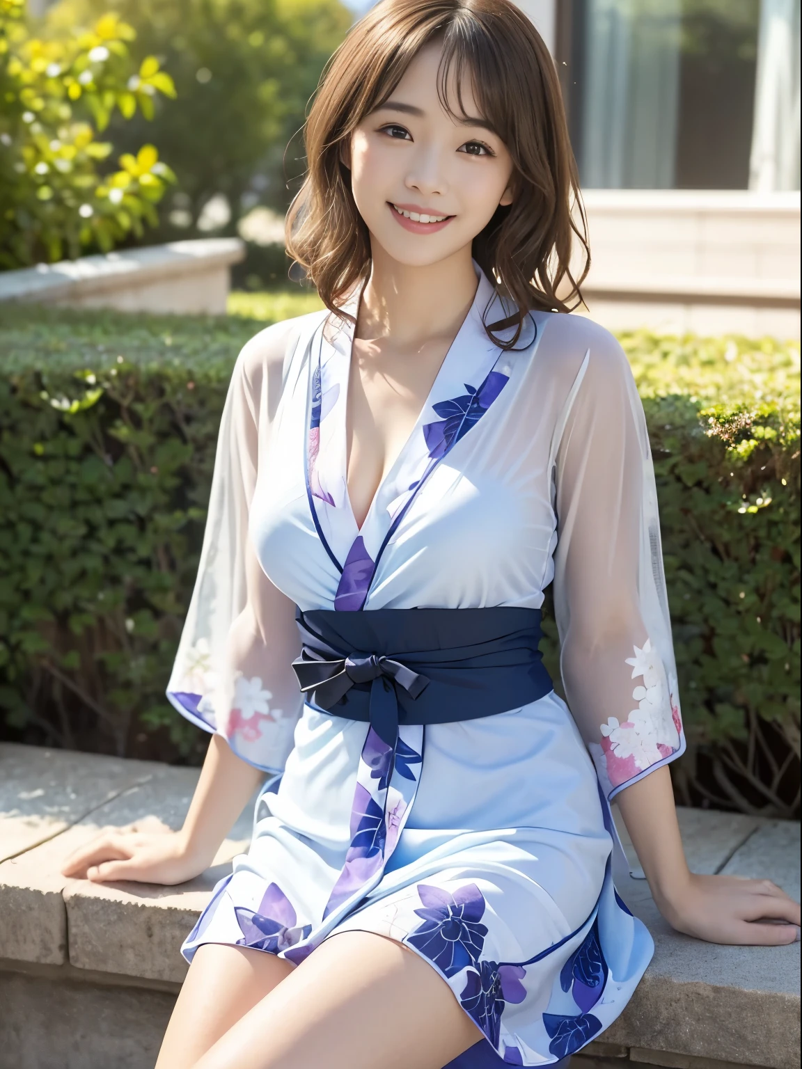 ((Swimwear、yukata、sunny、smile、highest quality、32k、masterpiece:1.3))、Delicate skin、Laughter、1 Slender Beauty:1.3、(F cup large:1.1、Slim Abs:1.2)、(underwear)、(Highly detailed face and skin texture、fine grain、double eyelid、fine grain)、(Big eyes:1.3)、(clinic、Spread your legs)、(Super Beauty、Sharp focus:1.1、35mm lens、See through、garden、smile、sunny