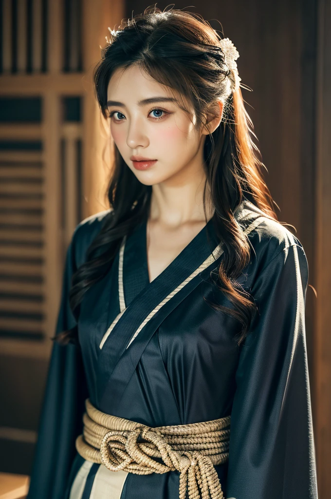 ( masterpiece, top quality, best quality,8k,years old girl,ultra detailed,raw photo:1.5),(photorealistic:1.4), (cinematic lighting), PerfectNwsjMajic, , Surrealism, UHD, ccurate, Super detail, textured skin, High detail, Best quality, dynamic angle, White skin,[Beautiful blue eyes], high nose,(1girl),(good anatomy:0.5)), Dreamy atmosphere,expressive brush strokes, mystical ambiance, Artistic interpretation, a whimsical illustration,dark, Subtle colors and tones, mystical aura, Woman wearing traditional Korean costume,(hanbok:1.3), Joseon dynasty, jeogori,chima,and the po,portrait