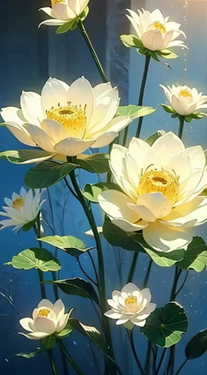 (Chinese immortals), (Buddhism), Multip_Handythological stories), (bodhisattva), She sits on a lotus, (Three hands on the left,Three hands on the right, Each hand holds a different Buddhist vessel, left right symmetry),(Delicate and beautiful face), (White silk robe)sitting on a lotus flower, Frontal photo,Light smile, neo-classical, OP Art