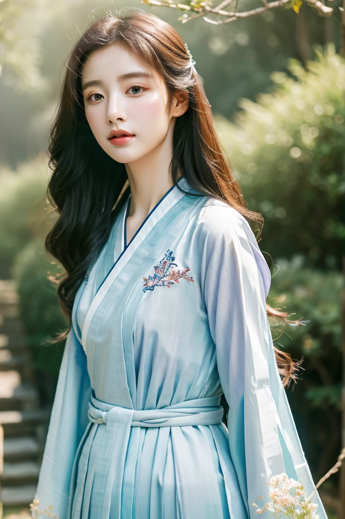 ( masterpiece, top quality, best quality,8k,years old girl,ultra detailed,raw photo:1.5),(photorealistic:1.4), (cinematic lighting), PerfectNwsjMajic, , Surrealism, UHD, ccurate, Super detail, textured skin, High detail, Best quality, dynamic angle, White skin,[Beautiful blue eyes], high nose,(1girl),(good anatomy:0.5)), Dreamy atmosphere,expressive brush strokes, mystical ambiance, Artistic interpretation, a whimsical illustration, Subtle colors and tones, mystical aura, Woman wearing traditional Korean costume,(hanbok:1.3), Joseon dynasty, jeogori,chima,and the po,portrait,(long straight hair:1.4)