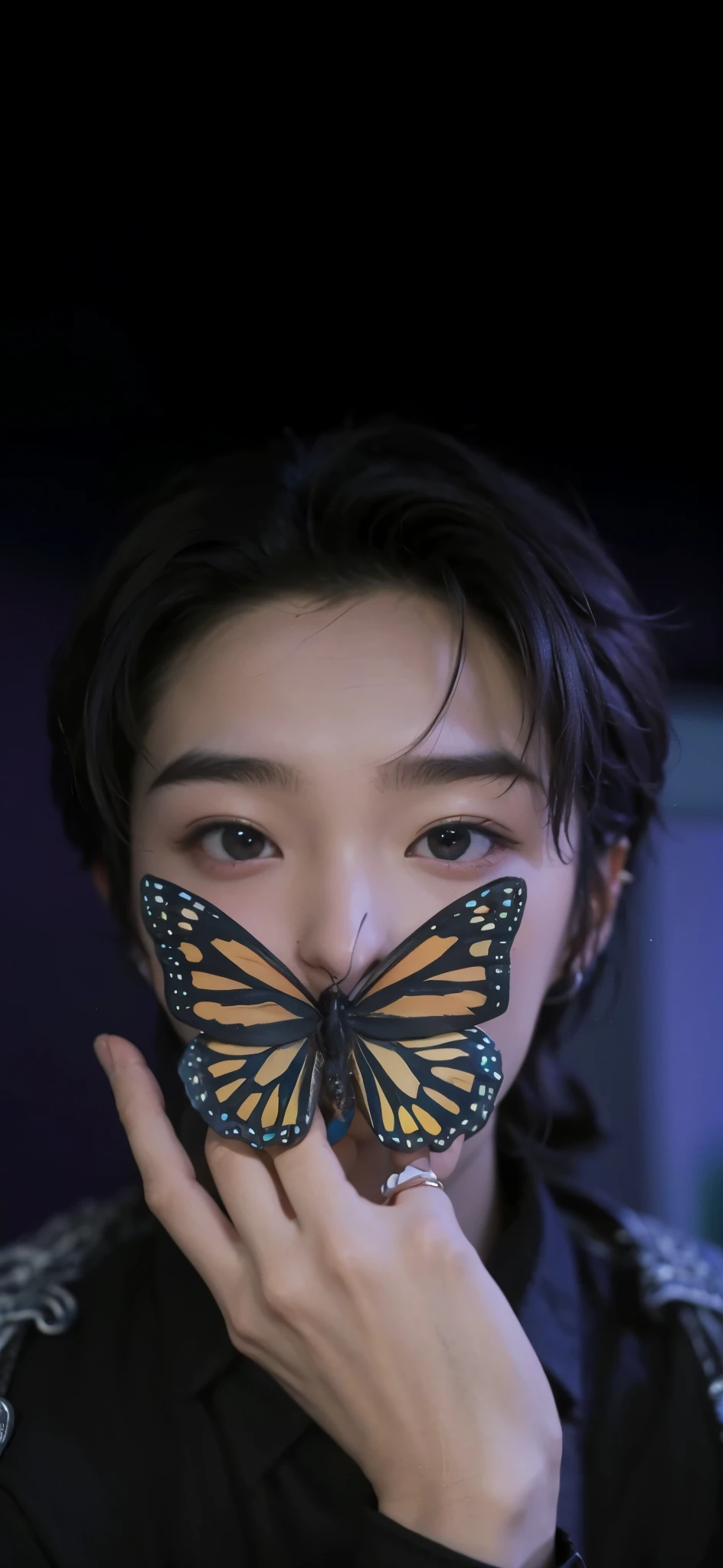 Ulzzang boy, holding butterfly infront of his face
