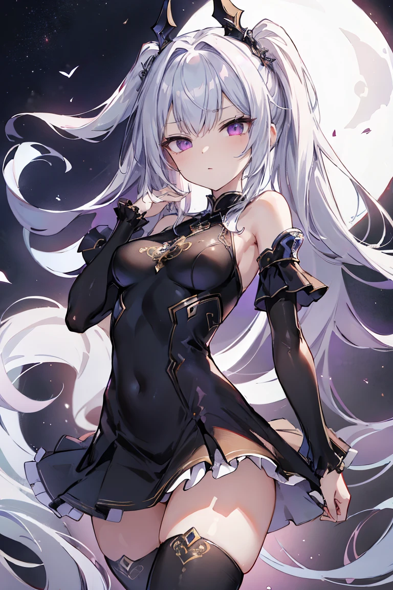 1girl, anime, cute girl, blank background, white background, fantasy, detailed fantasy dress with highlights, beautiful face, beautiful eyes, dark colors, black hair with multicolor streaks, red eye with different color pupil in eye, multicolor eye, medium breasts, slight cleavage, beautiful skin, cute, breast curtains, extremely delicate and beautiful, (beautiful detailed face:1.0), (detailed deep eyes), symmetrical breasts, deep eyes, shiny skin, portrait, slender waist, hips wider than shoulders, thighs, expressionless, young girl, luminous eyes, adorable,(Kpop idol),(aegyo sal:1),(Platinum blonde hair:1),((puffy eye)),Black panty,sexy posture,Superskirt, Ultra-high resolution,Black collar,slim figure, Abdominal y tattoo, womb tattoo,Tight-fitting leg ring,y tattoo on half-body,Bare skin, Armored hand,Hidden fingertips,Hand covered,Arm covered,Fist covered,{{beautiful detailed fingers}}, tufts of hair, moderate beautiful breast:1.0,(masterpiece:1.2), best quality, high-res, HDR, perfect face, intricate armor, delicate blue filigree, intricate filigree, red metalic parts, detailed part, dynamic pose, dynamic lights, cute face, neutral expression, shuimobysim, lotus, hanfu, maxi skirt, dress conservatively 1girl, solo, long blue hair, standing, One lady,14years,((White hair) ,((Normal breasts)), (Shiny purple bodysuit with microskirt),((Fantasy, Moon Night))