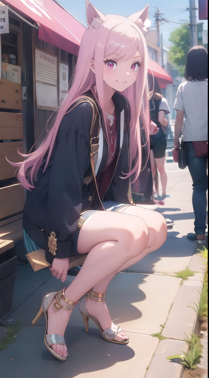 Pink Hair, Animal Ears, smile, Red eyes, summer, High heels