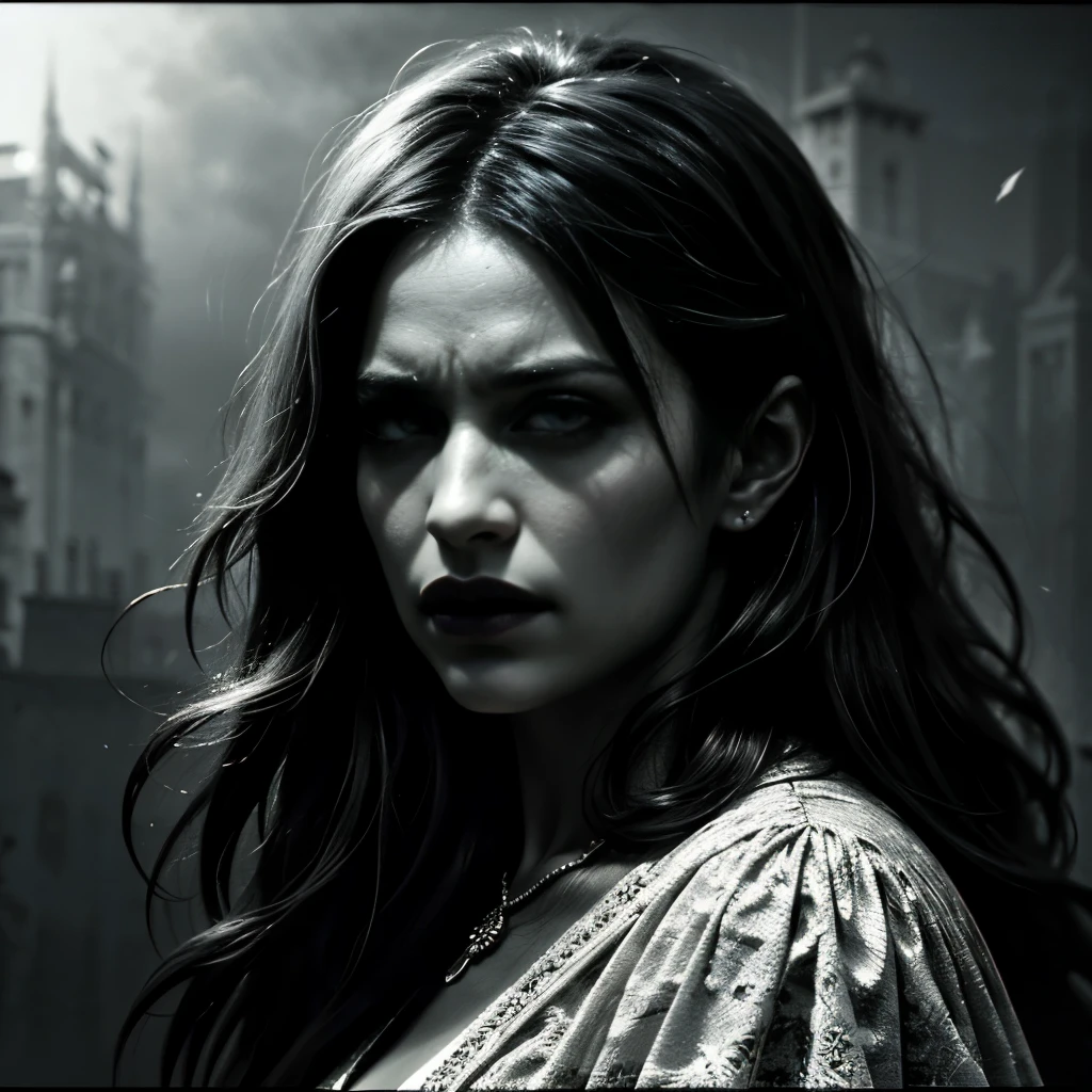 highest quality,Super detailed,Realistic,(Black and White:1.5),photograph,Low Key Lighting,Fine feathers,Sharp focus,Gloomy atmosphere,Dramatic Shadows,Contrast,texture,Glamorous decoration,Fine Art Prints,High resolution,Monochrome,Impressive composition,Exquisite detail,high Contrast lighting,Heavenly Beauty,vampire
