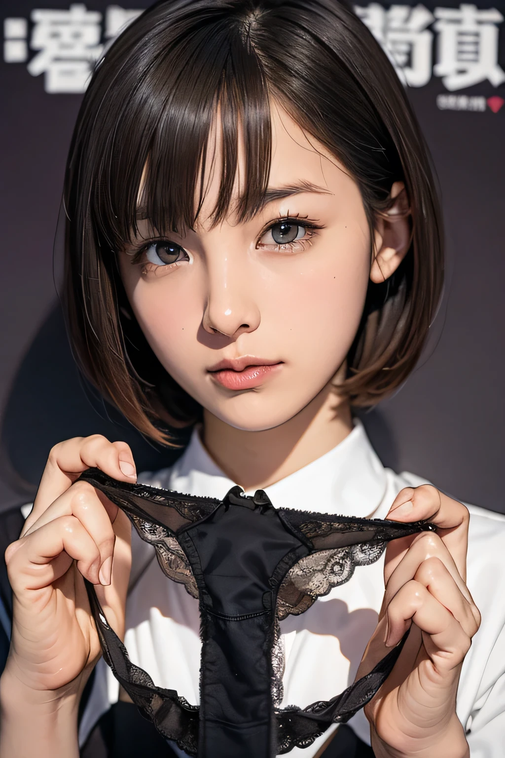 Very big black panties、Shortcuts、Bobcut、Short Hair、Face is close、Close face、Panties in front、Showing panties、Very big panties、Pretty big panties