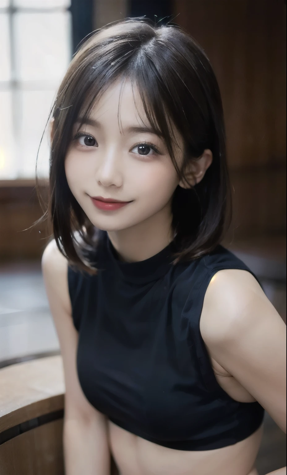 (RAW Photos: 1.2), highest quality, Beautiful detailed girl, underwear, smile, short hair, sleep, blue ピンのunderwear, Highly detailed eyes and face, Beautiful details, Large file size, High resolution, 8k wallpaper, Finer details, highly detailed ticker uniform 8k wallpaper, Light on the face, Cinema Lighting, 18-year-old girl, Sexy pose, (Photorealism: 1.4), shape, Super detailed