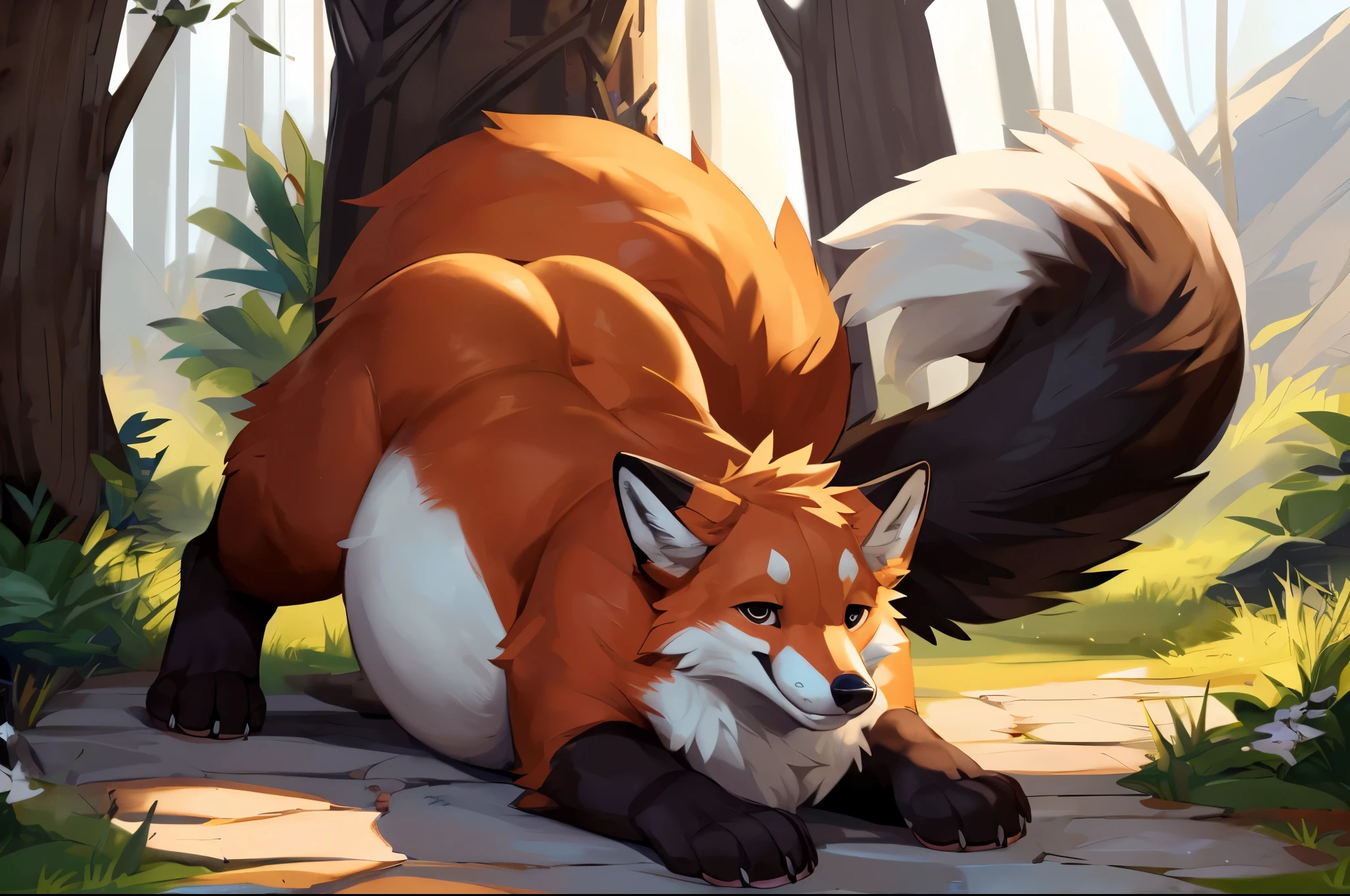 4k ultra quality, 4k full body view,(ultra high detailed body),((feral)) fox,by mystikfox61, by glitter trap boy,feral paws, by bebebebebe,by morethreedee, by seibear,(thick thigh),(chubby thigh),thicc thigh,thick legs,chubby legs,thicc legs,massive butt,enomorous thigh,massive thigh,massive legs,thick lower legs,wide legs,(detailed thigh),(wide thigh),fluffy belly sharp nails,((sfw)),(ultra detailed face),detailed eyes,big tail,fluffy tail,(detailed tail),enomorous tail,bigger tail,huge tail,volumetric light,big paws,(thick paws),fluffy paws,furry paws,enomorous paws,(feral focus), beast,(bigger lower body),(long legs),front view,master works, super fine, 4k resolution, high quality,high picture detail,dark fantasy,illusory engine, Masterpiece,dire fox,faint lighting,charming (feral) body,hyper belly,chubby (feral) body,immobile feral