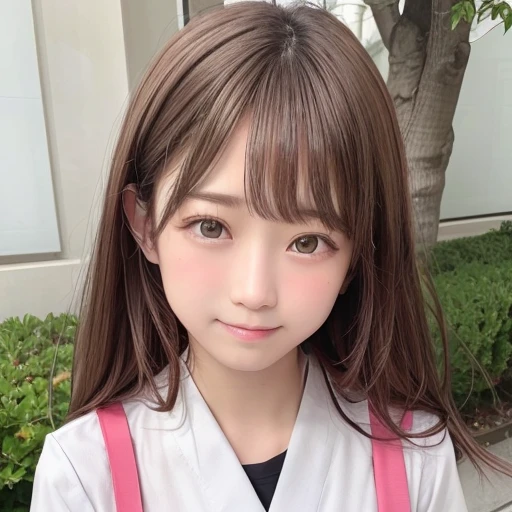 ((Cute 15 year old Japanese))、on the road、Highly detailed face、Pay attention to the details、double eyelid、Beautiful thin nose、Sharp focus:1.2、Beautiful woman:1.4、Cute Hairstyles、Pure white skin、highest quality、masterpiece、Ultra-high resolution、(Realistic:1.4)、Highly detailed and professional lighting、nice smile、Japanese school girl uniform