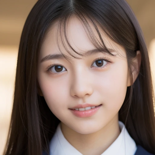 ((Cute 15 year old Japanese))、on the road、Highly detailed face、Pay attention to the details、double eyelid、Beautiful thin nose、Sharp focus:1.2、Beautiful woman:1.4、Cute Hairstyles、Pure white skin、highest quality、masterpiece、Ultra-high resolution、(Realistic:1.4)、Highly detailed and professional lighting、nice smile、Japanese school girl uniform