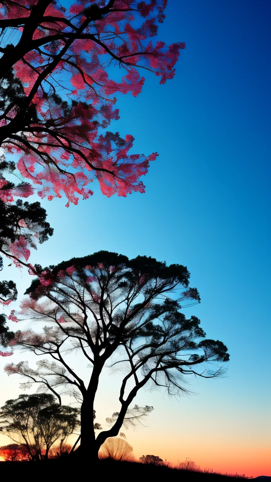 arafed tree with branches and branches in silhouette against a pink sky, looks like a tree silhouette, beautiful backlight, beautiful backlit, beautifully backlit, a beautiful tree, stunning moonlight and shadows, magical tree, beautiful and spectacular dusk, beautiful lit, extremely beautiful and ethereal, eerie glow, gorgeous composition, beautiful glowing backlit, beautiful and ominous