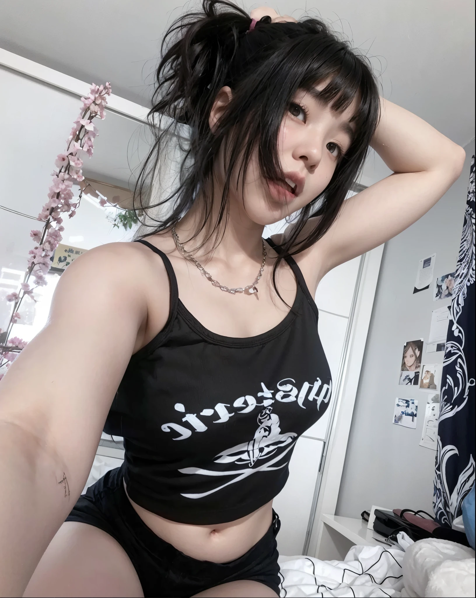 arafed asian woman with a white shirt and blue shorts, lalisa manobal, 18 years old, young cute wan asian face, with bangs, gemma chan beautiful girl, 1 8 yo, gorgeous chinese model, gorgeous young korean woman, beautiful asian girl, ayami koj ima, instagram model, neat hair with bangs, young asian girl