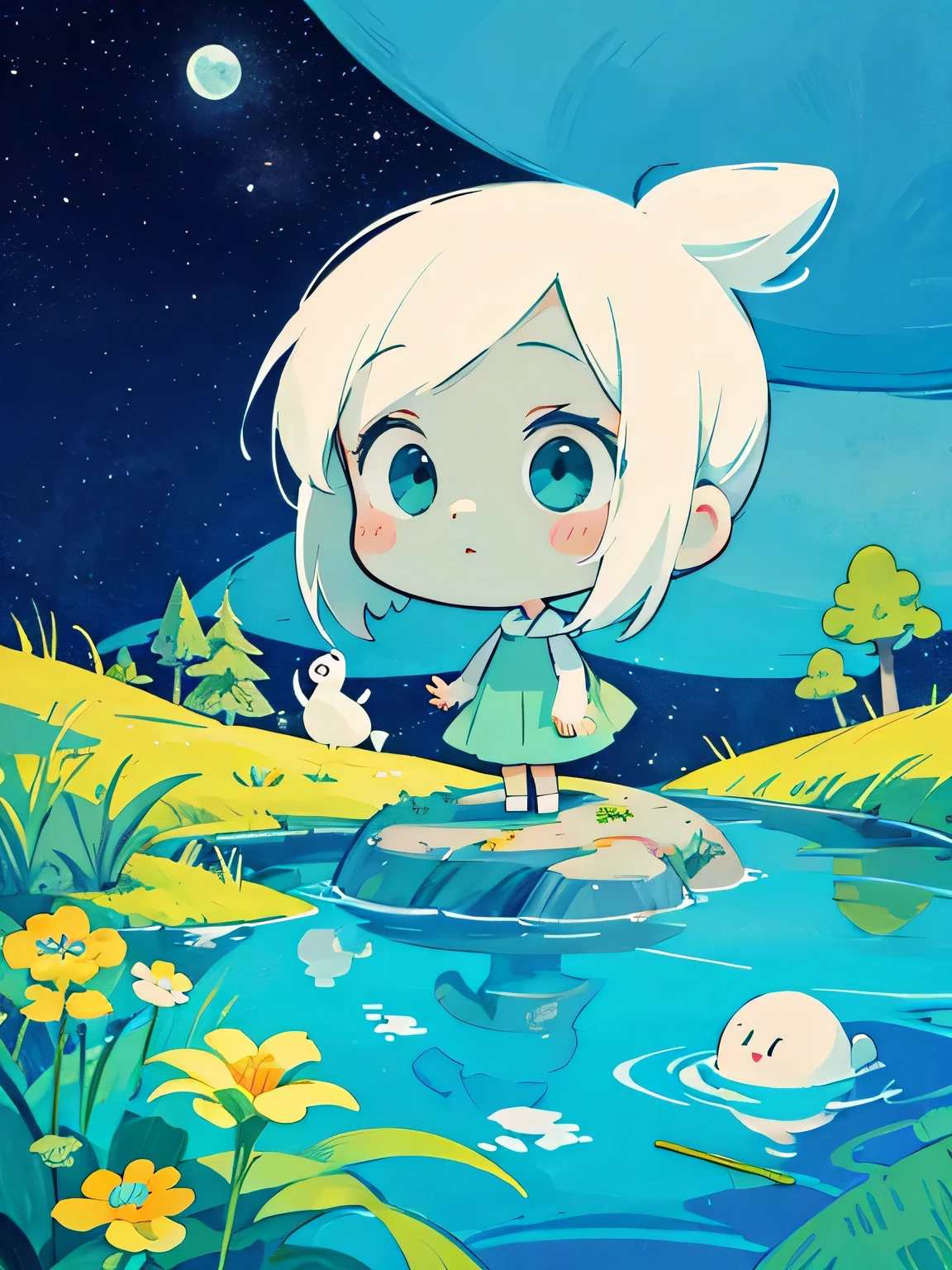 Tove Jansson style, Kawaii Design, The most beautiful girl of all time、chibi, Moonin, Moominvalley