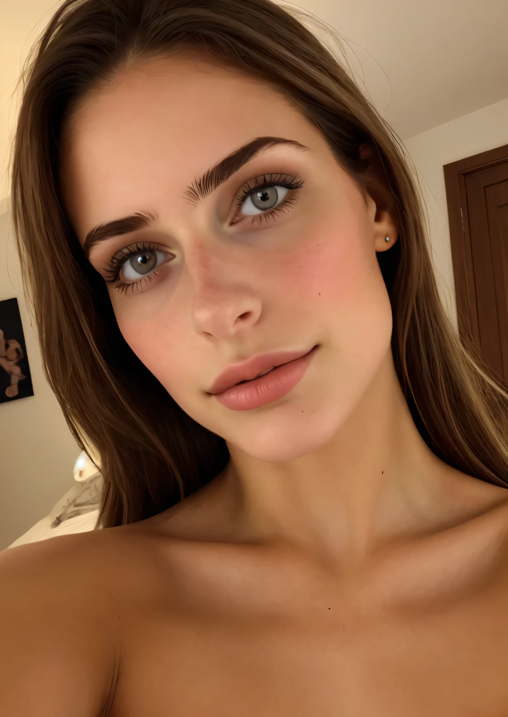 Beautiful young woman taking a selfie, Taken with iPhone camera、Brazilian beauty、Beauty of Spain,Beautiful Face、Figure skater、Upper Body