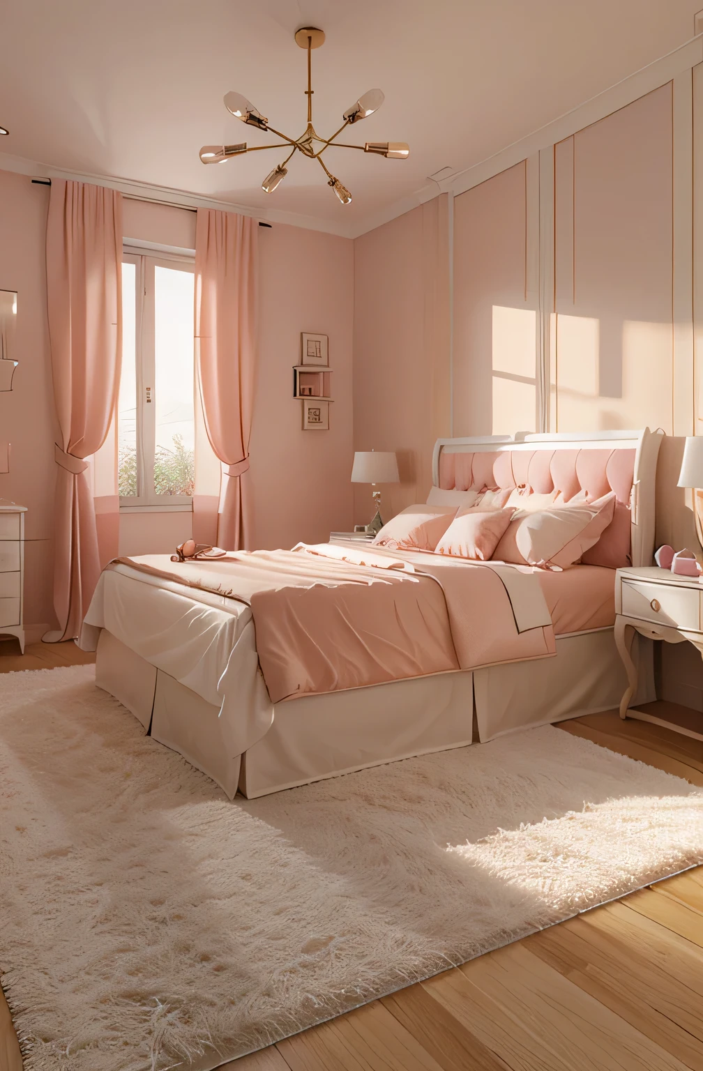 Professional 3d architecture rendering design of modern and French design for girls bedroom with peach color