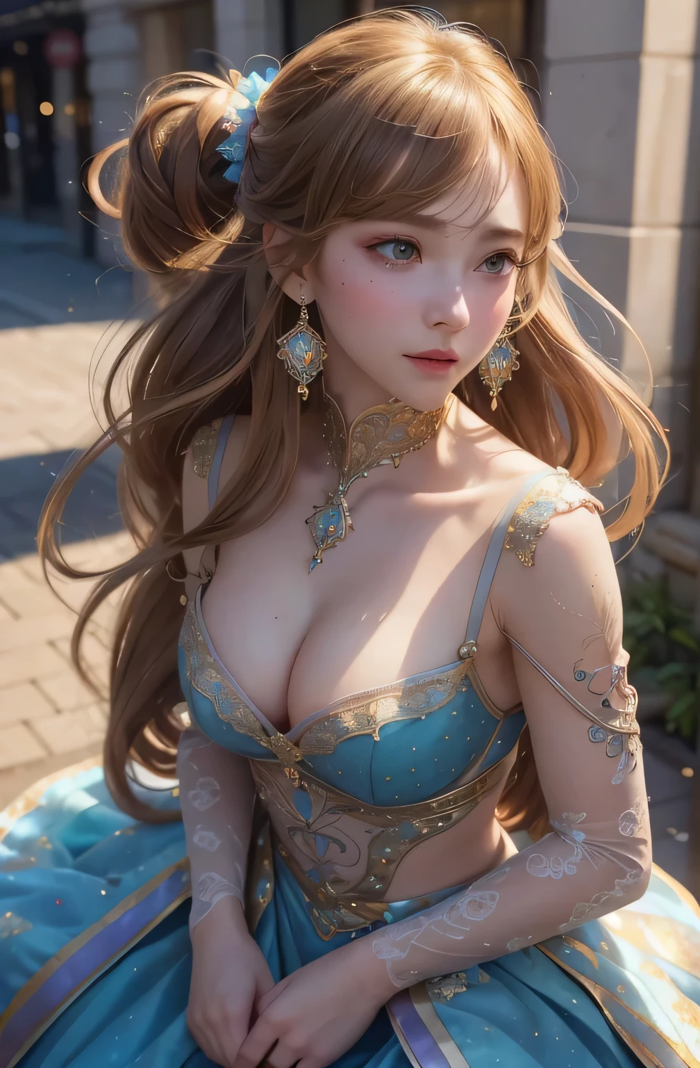 Many colors,Best Quality,8K,Actual Photos,Delicate skin details、Realistic photos,Intricate details,Raw Photogram,Smile,Extra Long Hair,Cropped shoulders,Delicate face,Cleavage exposed,the city that never sleeps、Watercolor Touch、a woman , luminous design, pastel colours, ink drips, spring lights,Artistic,azure, red、realisitic、long legged、full、Feminine、white shirt、a miniskirt、high-heels,extremely delicate face,Realistic lighting and shading, (an extremely delicate and beautiful art)1.3, Elegant,Dramatic shadows、ighly detailed。highquality、hight resolution、raw、超A high resolution、The ultra-detail art、(extremely delicate and beautiful)、ighly detailed、Real Shadows,from below、the city that never sleeps、Watercolor Touch、Bleeding、a woman , luminous design, pastel colors,(Brown eyes:1.2),Super detailed,Write in extreme detail,Glass Art,Brutalist influence,Using strobe lighting、Dramatic Shadows、Highlight、Create images with a sense of depth and dimension,(1 Girl:1.4),Geometric sharpening, aesthetics,Industrial Design、Dynamic Angle,terrible
