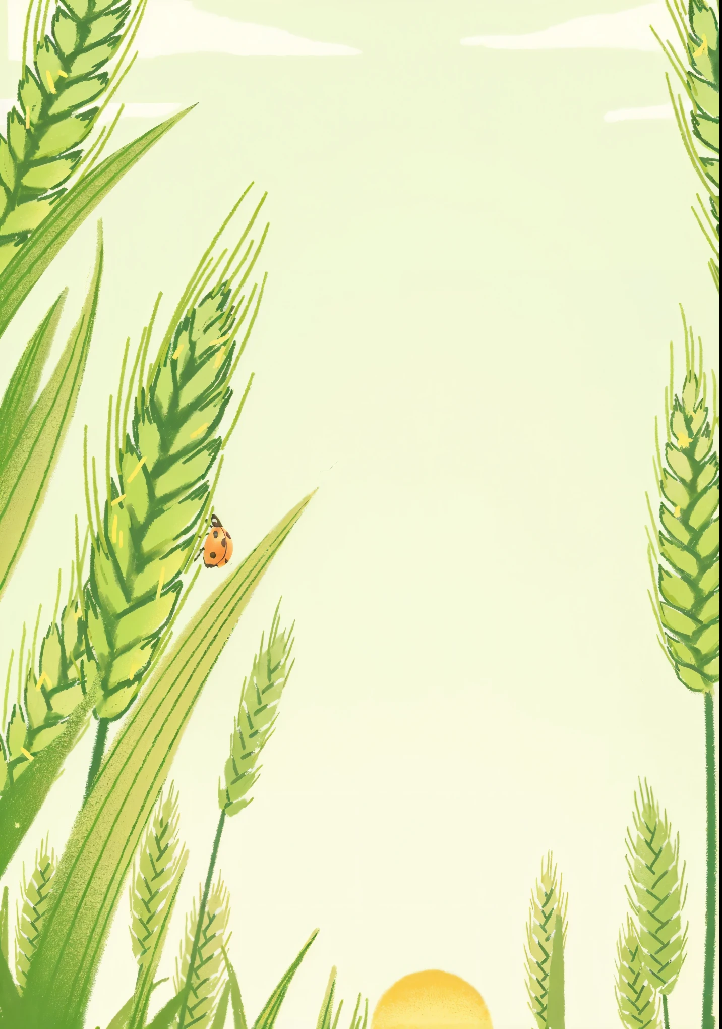 A ladybug sits on a stalk of wheat in the middle of a field, author:Takeji Fujishima, wheat fields, Yoshihiko Wada, wheat field, author:Kinichiro Ishikawa, author:Tomioka Tessai, author:Keiichiro Kume, on the vast wheat fields, Hiroshi Honda, On a sunny day, blossom wheat fields