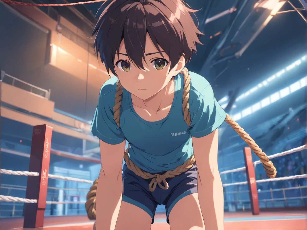 boy' Shorts Tie your hands behind your back, constrained, short hair Rope abandonment punishment complete bondage bondage Gym Shorts Being made to sit on the floor Punishment