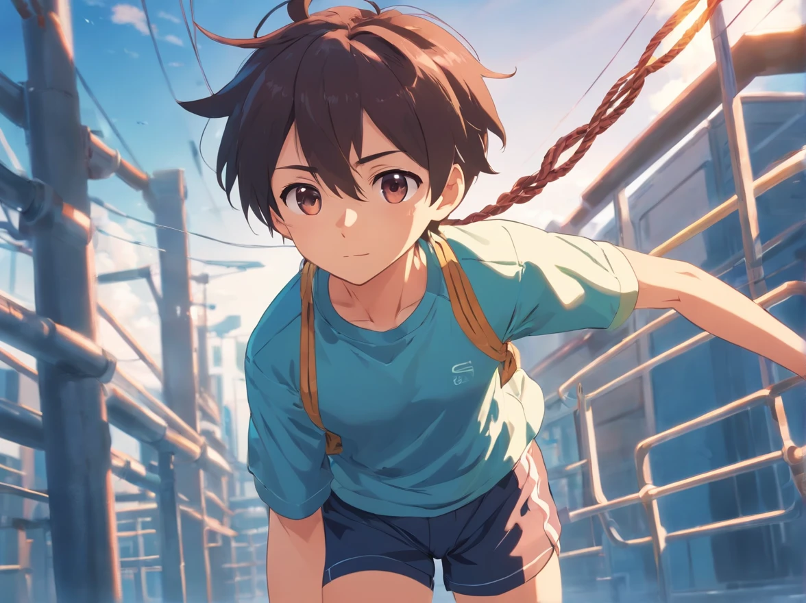 boy、juvenile、Gym suit、Shorts、Restraining the body with rope、