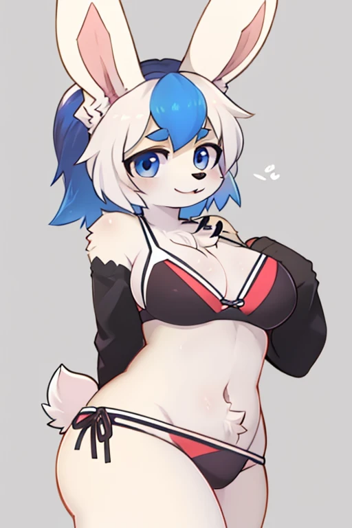 full body pose woman bikiny clothes, buubs, tiny waist, unicolor bunny furry