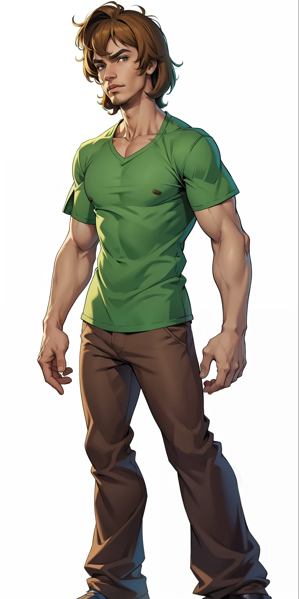 Salsicha, Shaggy, Scooby doo, extremamente realista, muito bonito, roupas realistas, cabelo realista