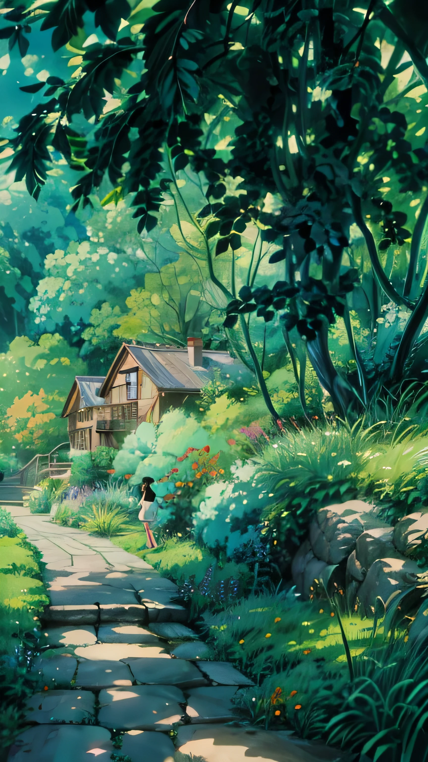 a painting of a path through a garden, studio ghibli smooth concept art, studio ghibli environment, from the studio ghibli film, studio ghibli concept art, by makoto shinkai, by Makoto Shinkai, makoto shinkai. high detail, studio ghibli movie still, ( ( makoto shinkai ) ), still from studio ghibli, cinematic studio ghibli still, 4k hd,, beautiful art uhd 4 k, a beautiful artwork illustration, beautiful digital painting, highly detailed digital painting, beautiful digital artwork, detailed painting 4 k, very detailed digital painting, rich picturesque colors, gorgeous digital painting