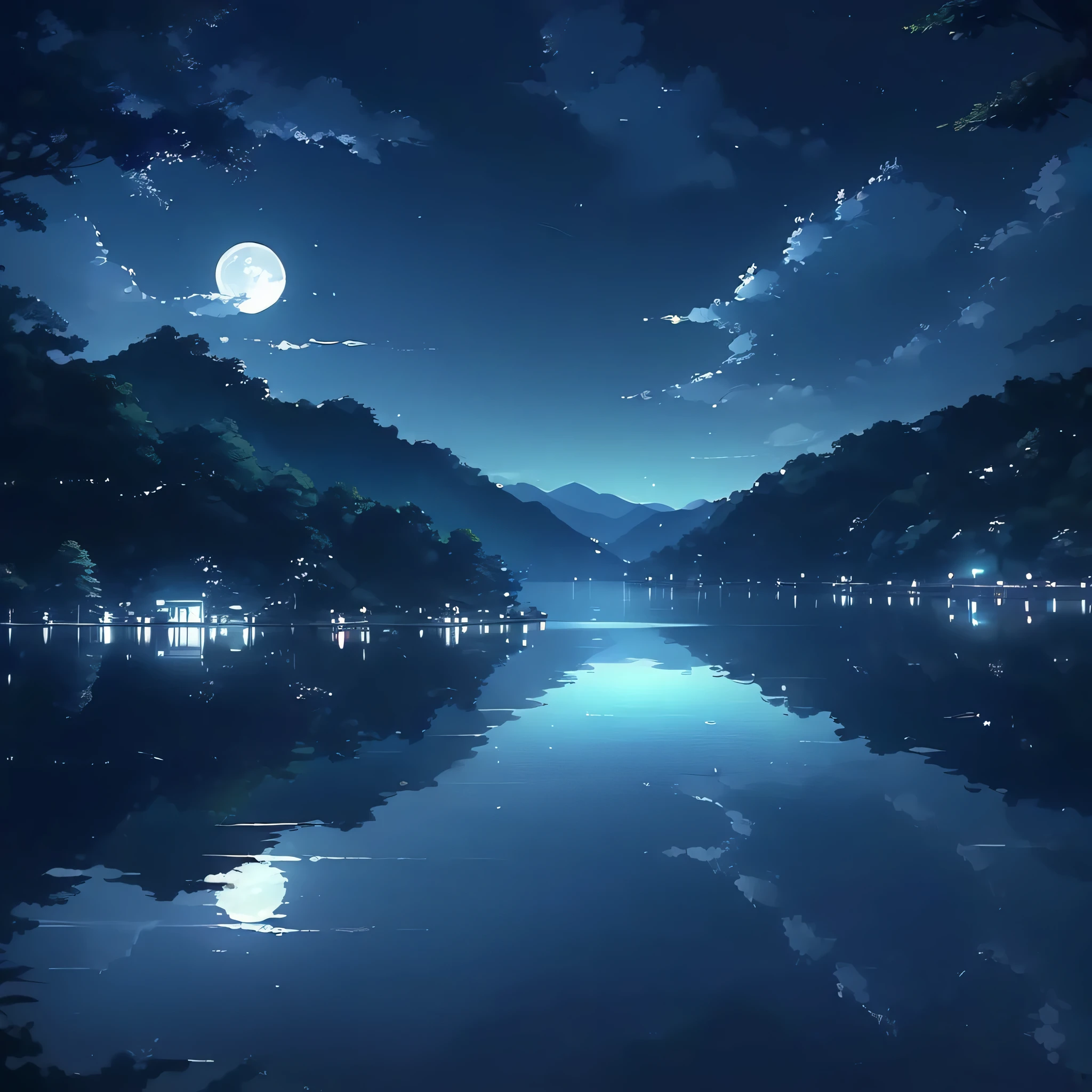 Lake, night, midnight, soft, ambient