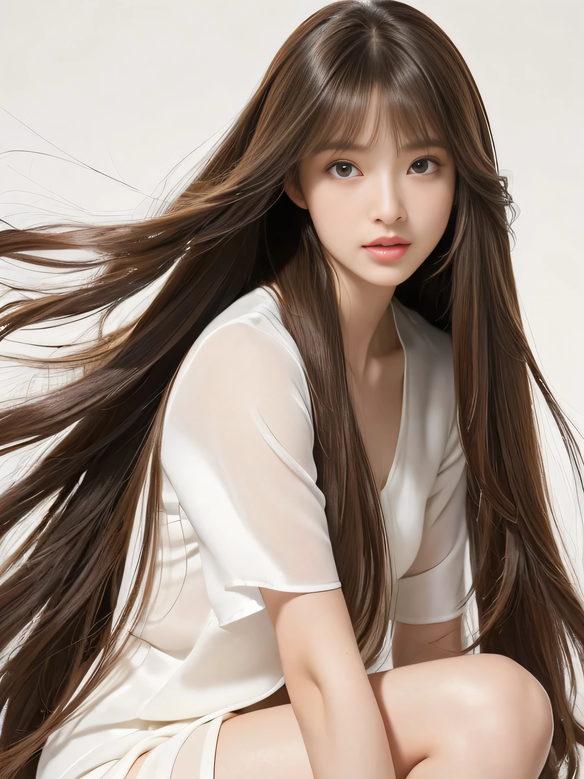(Upper body shot of a woman making random sexy poses on a white bed) ((Beautiful 24 year old hair model with long light brown hair fell straight down!!! Reaches up to the kneeVery long hair highest quality Highest detail Reaches up to the knee、Very long hair that lasts forever:1.3 Flowing Hair 私ncredibly straight hair Very shiny そして thick hair Abnormally long hair that lasts forever Flowing hair on both sides!!!!! long hair up to the knees:1.2 long hair up to the knees:1.2 Thick and shiny hair Very free hair Abnormally long hair!!!!! Beautiful silky hair Beautiful and shiny hair Beautiful and shiny hair Beautiful silky hair Hair that grows to the knees Very very, Very long hair!!!!! Very very, Very long hair!!!!!)) (highest quality The best ultra-fine Reaches up to the knee、Very long hair that lasts forever Flowing Hair Her hair is very straight!!! Very shiny そして thick hair Abnormally long hair that lasts forever Flowing Hair on both ends long hair up to the knees:1.2 long hair up to the knees:1.2 Thick and shiny hair Very free hair Abnormally long hair!!!!! Beautiful silky hair Super long hair down to the knees Beautiful and shiny hair Beautiful and shiny hair Beautiful silky hair Hair that grows to the knees Very very, Very long hair!!!!! Very very, Very long hair!!!!!)) (Her bangs are perfectly styled、Straight down.:1.3) ((Her hair color is light brown:1.5)) (Pure white wall background Pure white bed) (Japan'The sexiest and most beautiful 24 year old hair model) (She looks at the viewer with a very seductive expression........) ((highest quality)), ((masterpiece)), (Familiar) (Get used to it) Perfect Face (Her skin is a typical Japanese skin color.. And very detailed) (Big Breasts:1.6) (She is wearing a shiny white camisole.) (She has a beautiful face and a typical Japanese figure...., Narrow eyes) (She has perfect 美しい and sexy makeup and face Lipstick is light red A solid eyeliner) ((Rich 1.4)) (Extremely detailed 8K) (Ultra-fine skin texture 1.4) (Actual, Vibrant:1.4), double eyelid Sharp focus:1.2、Beautiful woman:1.4 Dynamic Lighting (Genuine RAW photos taken by professional photographers) Professional Hair Shine. (She has a bright and cheerful face) (Her face is slim and dignified.., length, Narrow eyes..々Nice face)