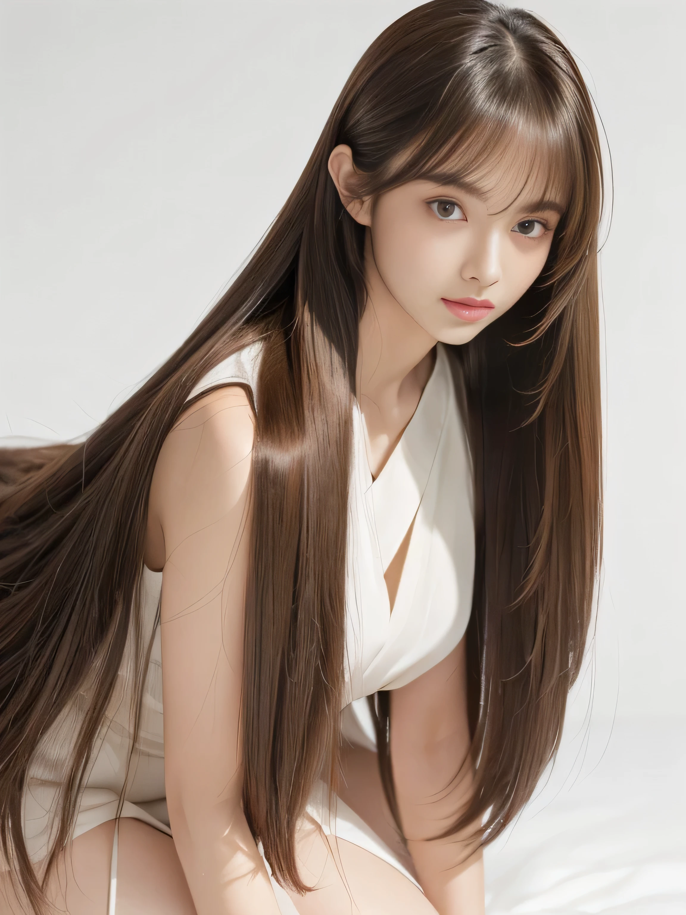 (Upper body shot of a woman making random sexy poses on a white bed) ((Beautiful 24 year old hair model with long light brown hair fell straight down!!! Reaches up to the kneeVery long hair highest quality Highest detail Reaches up to the knee、Very long hair that lasts forever:1.3 Flowing Hair 私ncredibly straight hair Very shiny そして thick hair Abnormally long hair that lasts forever Flowing hair on both sides!!!!! long hair up to the knees:1.2 long hair up to the knees:1.2 Thick and shiny hair Very free hair Abnormally long hair!!!!! Beautiful silky hair Beautiful and shiny hair Beautiful and shiny hair Beautiful silky hair Hair that grows to the knees Very very, Very long hair!!!!! Very very, Very long hair!!!!!)) (highest quality The best ultra-fine Reaches up to the knee、Very long hair that lasts forever Flowing Hair Her hair is very straight!!! Very shiny そして thick hair Abnormally long hair that lasts forever Flowing Hair on both ends long hair up to the knees:1.2 long hair up to the knees:1.2 Thick and shiny hair Very free hair Abnormally long hair!!!!! Beautiful silky hair Super long hair down to the knees Beautiful and shiny hair Beautiful and shiny hair Beautiful silky hair Hair that grows to the knees Very very, Very long hair!!!!! Very very, Very long hair!!!!!)) (Her bangs are perfectly styled、Straight down.:1.3) ((Her hair color is light brown:1.5)) (Pure white wall background Pure white bed) (Japan'The sexiest and most beautiful 24 year old hair model) (She is laughing a lot at the viewers:1.5) ((highest quality)), ((masterpiece)), (Familiar) (Get used to it) Perfect Face (Her skin is a typical Japanese skin color.. And very detailed) (Big Breasts:1.6) (She is wearing a shiny white camisole.) (She has a beautiful face and a typical Japanese figure...., Narrow eyes) (She has perfect 美しい and sexy makeup and face Lipstick is light red A solid eyeliner) ((Rich 1.4)) (Extremely detailed 8K) (Ultra-fine skin texture 1.4) (Actual, Vibrant:1.4), double eyelid Sharp focus:1.2、Beautiful woman:1.4 Dynamic Lighting (Genuine RAW photos taken by professional photographers) Professional Hair Shine. (She has a bright and cheerful face) (Her face is slim and dignified.., length, Narrow eyes..々Nice face)