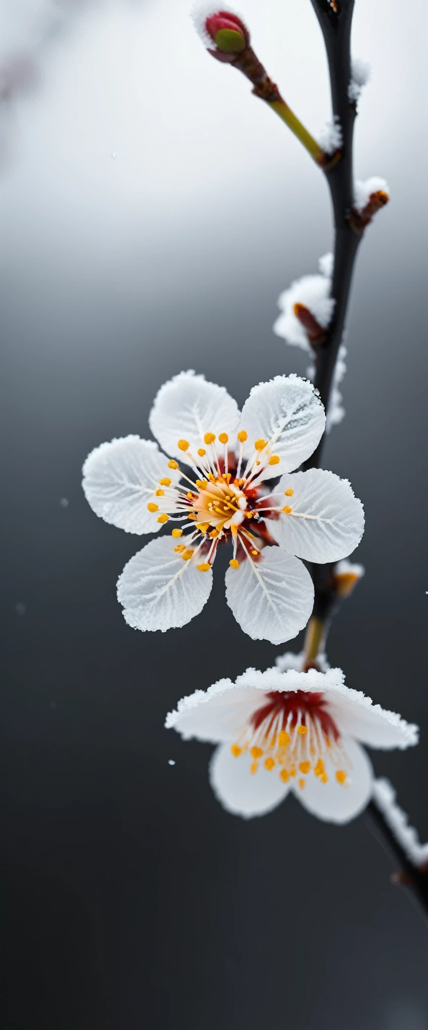 Single white plum blossom.snowflake,Snow Scene,Snow,Minimalism,Black and White Photography,Stereoscopic photography,Large depth of field,High Definition,Black and White Photography,White and black landscape photography,National Geographic award-winning works,8k,George Digarakis,Depth of Field Effect,8K,wallpaper,masterpiece,Highest image quality,The angle is different.Ultra HD, high quality, Anatomically correct, masterpiece,(RAW photos,Best quality),(reality,照片reality感:1.3),masterpiece,Extremely exquisite and beautiful,high resolution,Original,Perfect lighting,(Extremely detailed CG:1.2),Unite,2k wallpaper,Amazing,Fine details