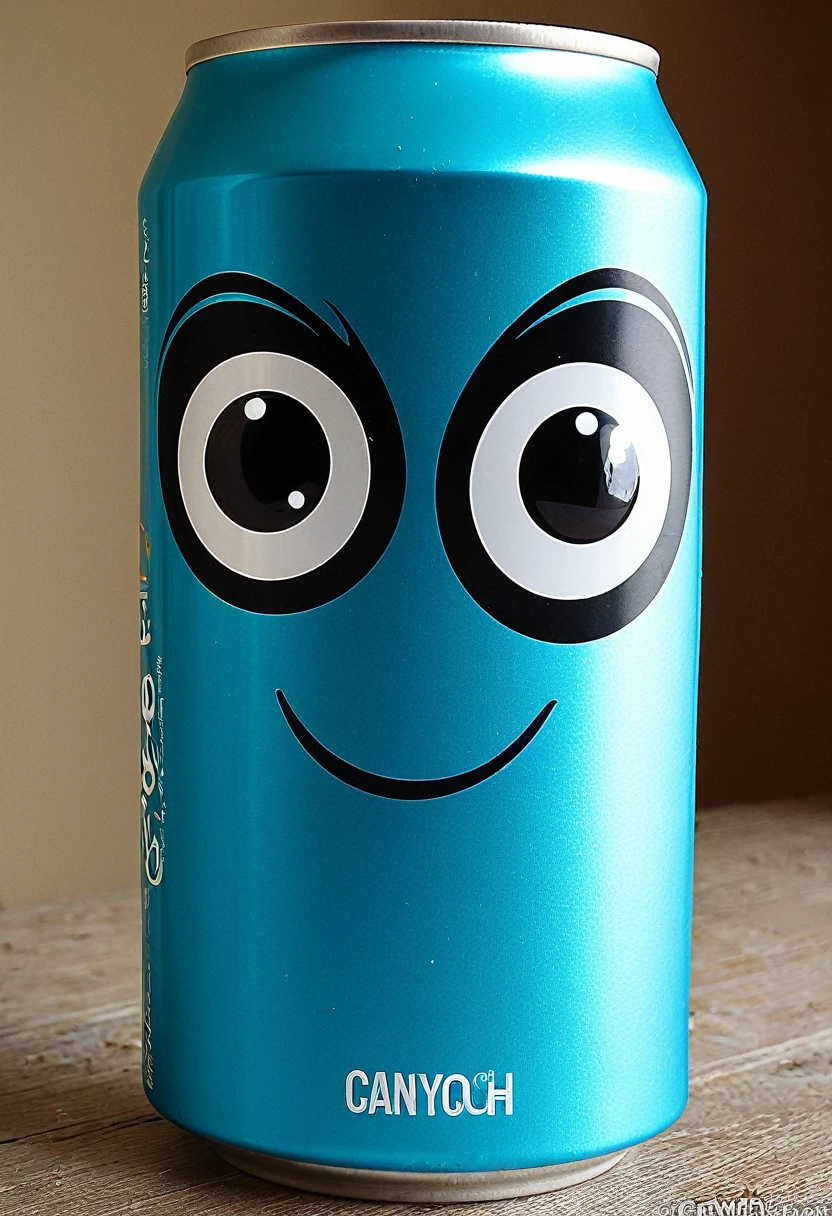Drinking can with big eyes a laugh on can