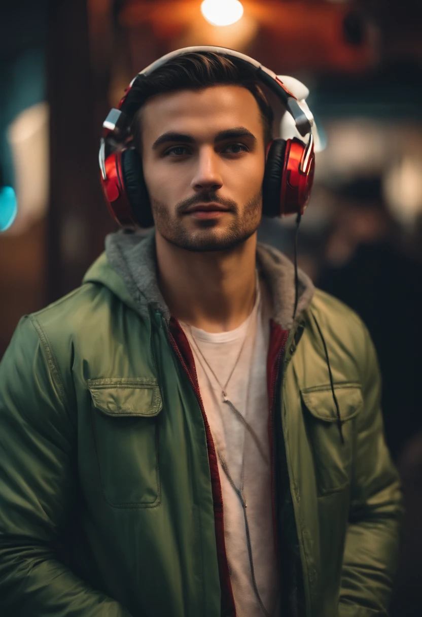 YouTube American dressed in jacket with headphones  .