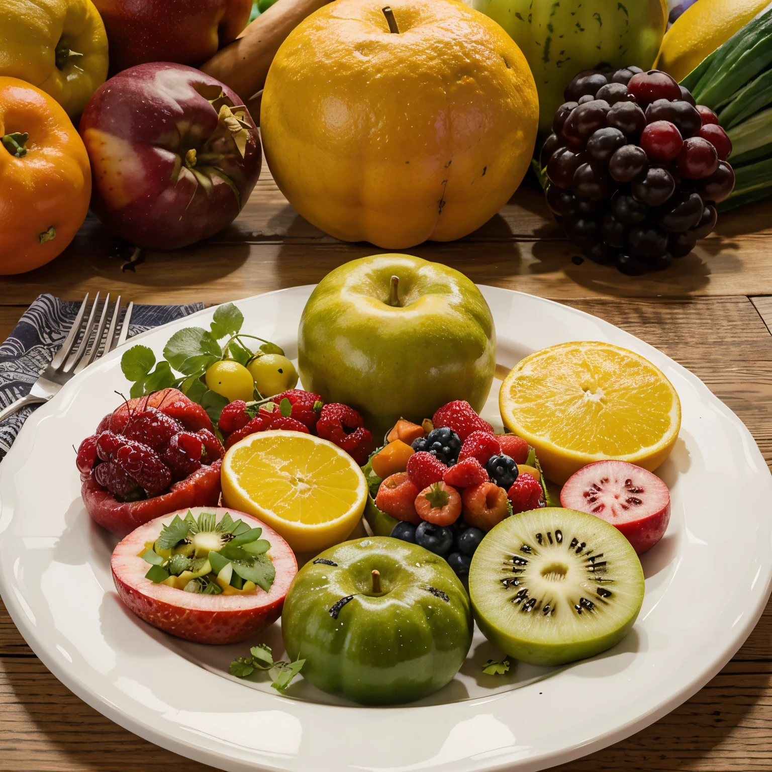 create a lively poster showcasing a divides plate filled with a variety fruits and vegetable from india , mexico, turkey, and Australia. Add labels to highlights the vital nutrients provided by each section
