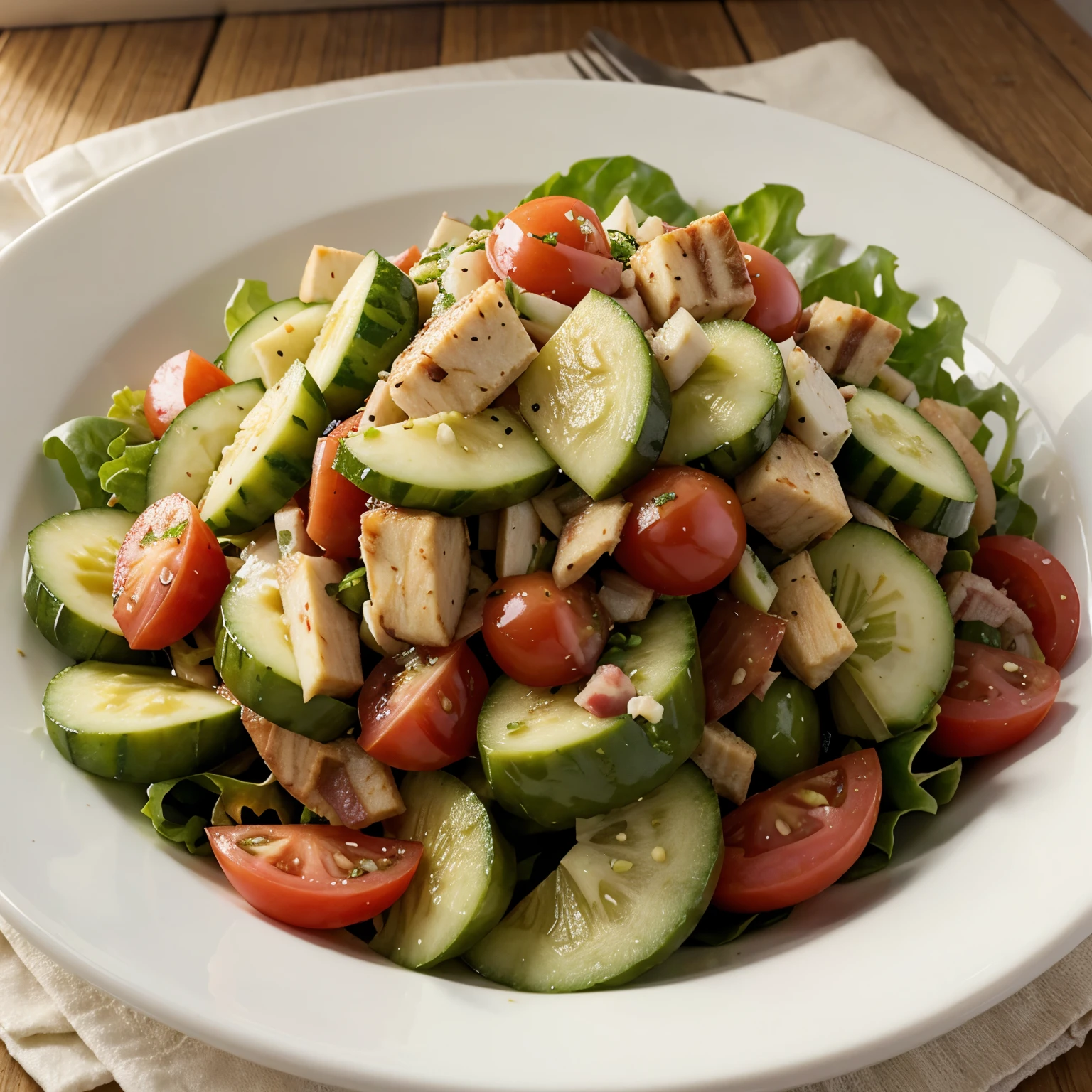 ensalada con tomate lechuga pepino y jamon