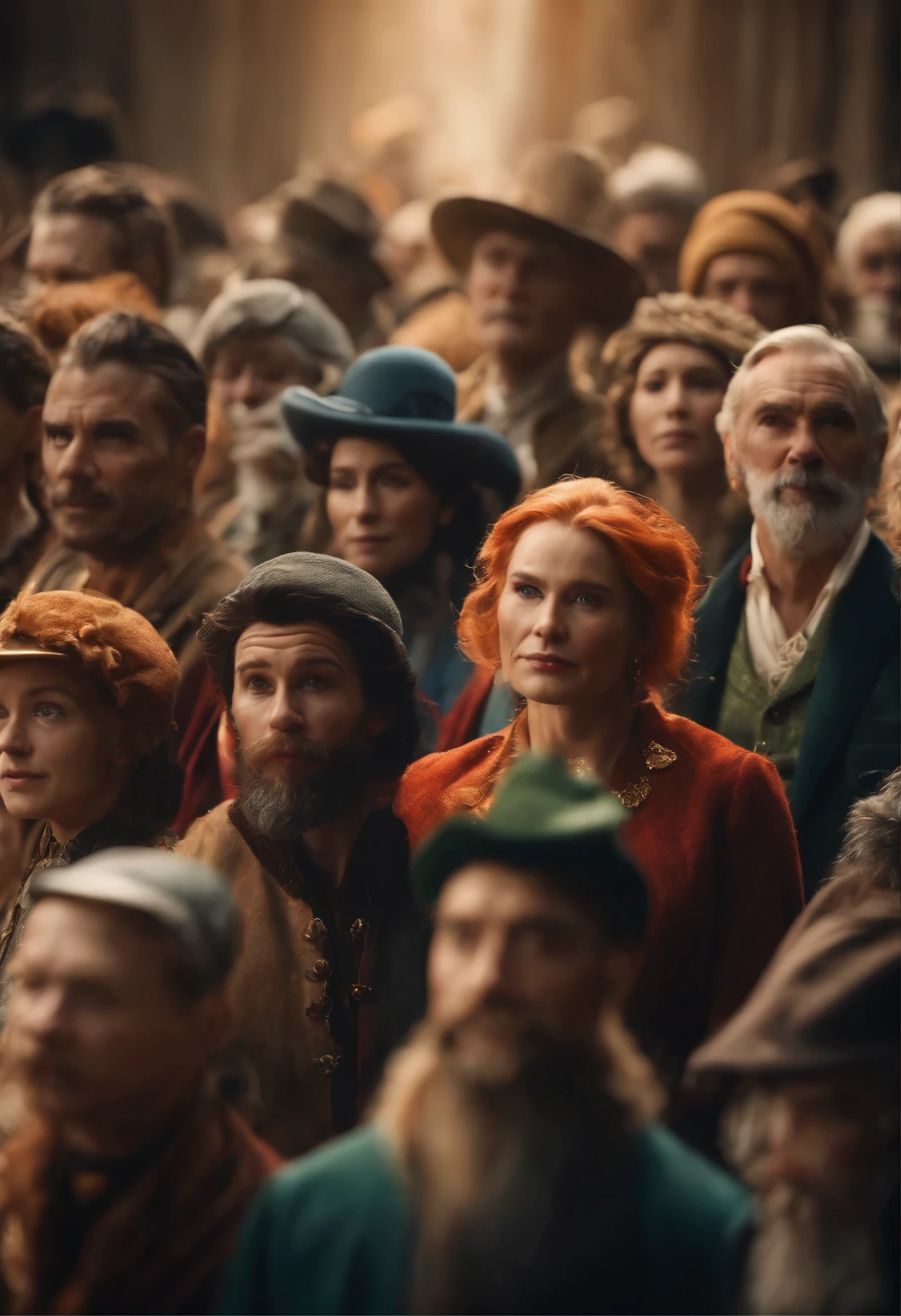Background blur, with a shallow depth of field, The faces of the characters are clearly visible