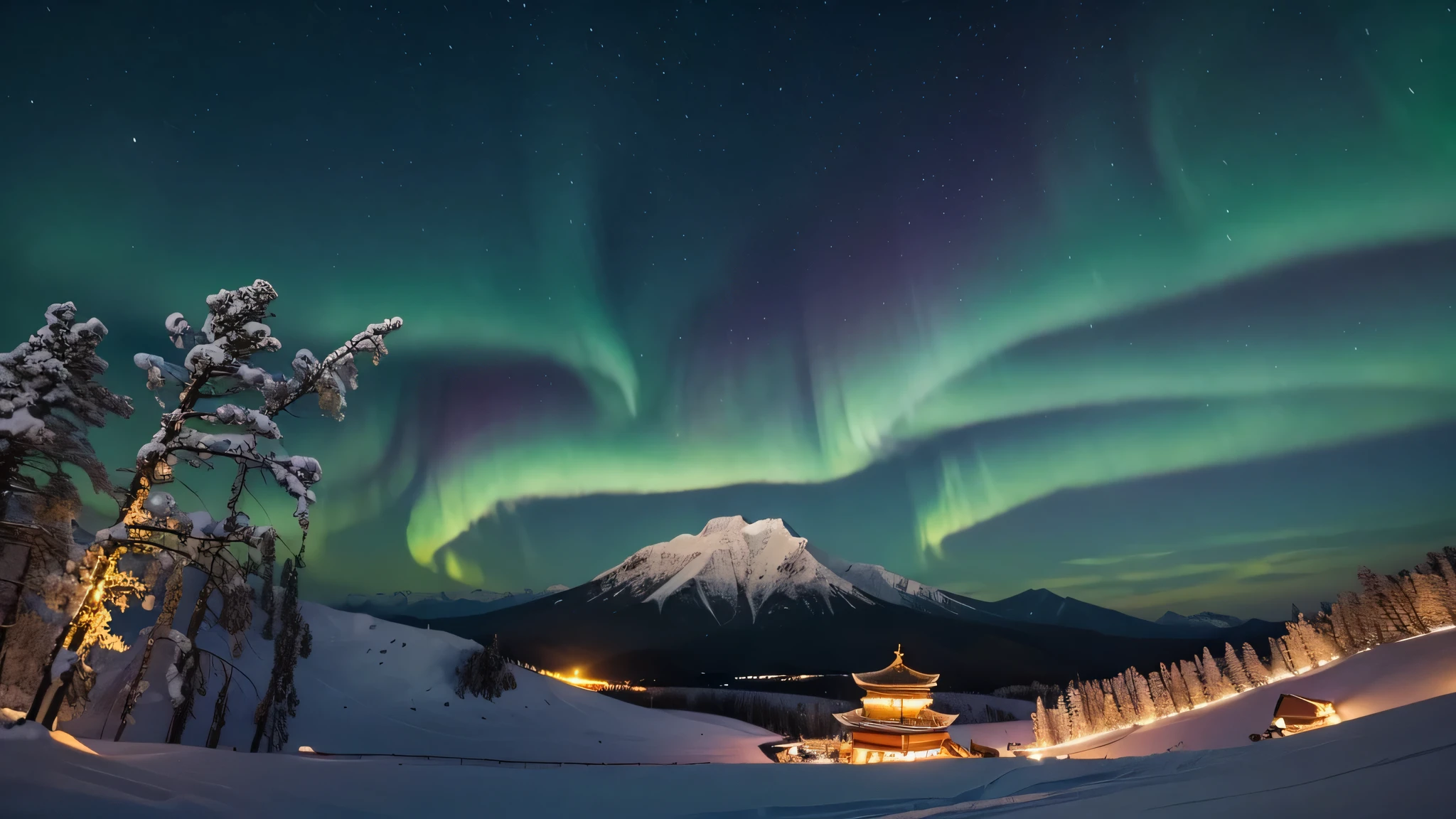 Aurora at night Yangguang Mountain 4k
