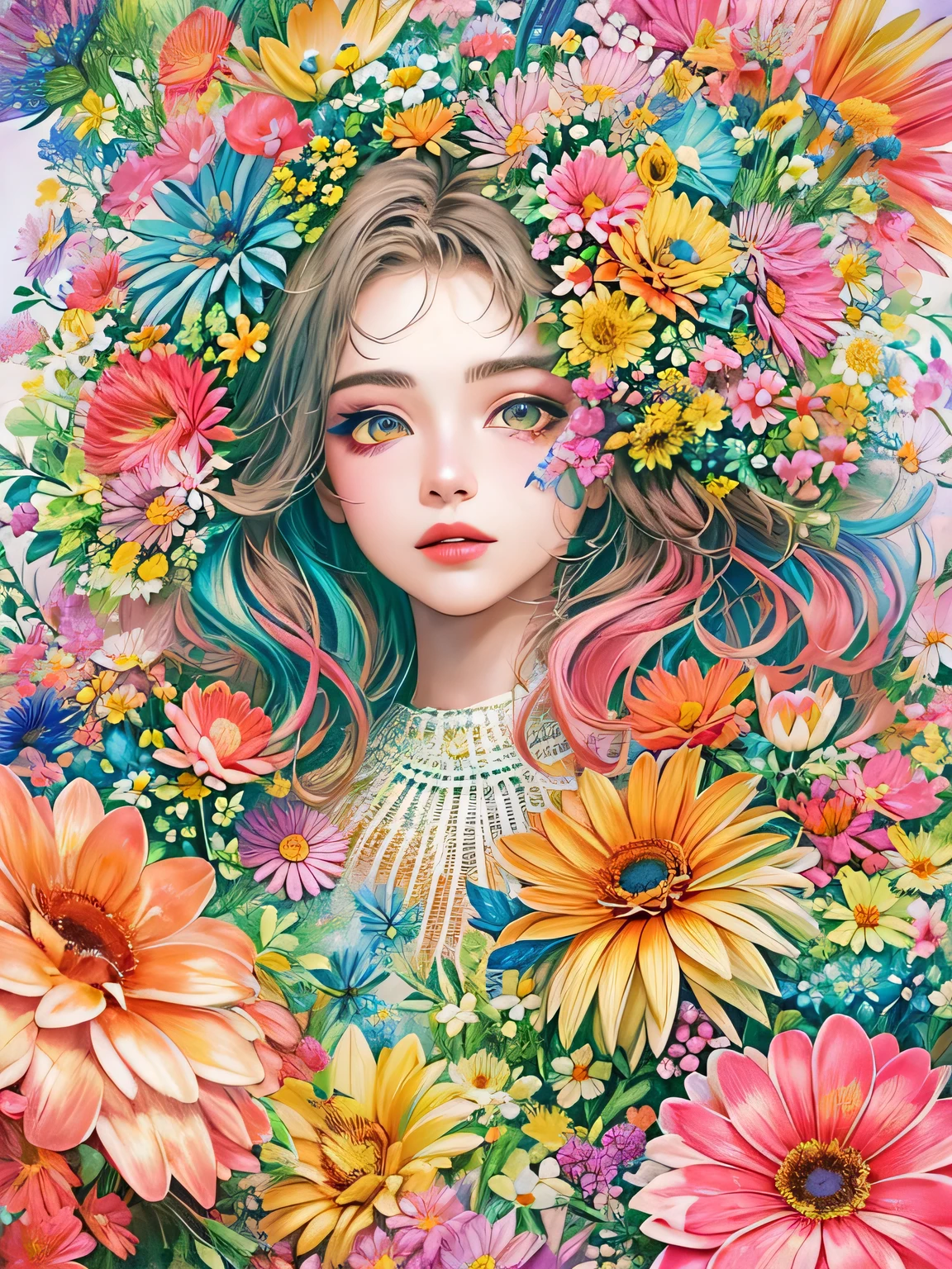 Micho Style、(((stylish fashion))), 8K Quality、Intense watercolor, Detailed watercolor art, Watercolor splash, Surreal, avant-garde pop art, Beautiful and expressive paintings, Beautiful artwork illustration, Very colorful tones, wonderful, Cool beauty, highest quality、Official Art, Vector art, Stylish design, (((The most beautiful girl))), (((highest quality))), HDR, ((detailed)), (((Doodle Art)), ((masterpiece)), ((Super detailed)), (((Colorful flowers))),(((Stylish))),