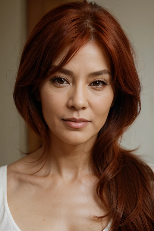 beautiful red hair 55 year old model with hispanic and asian appearance