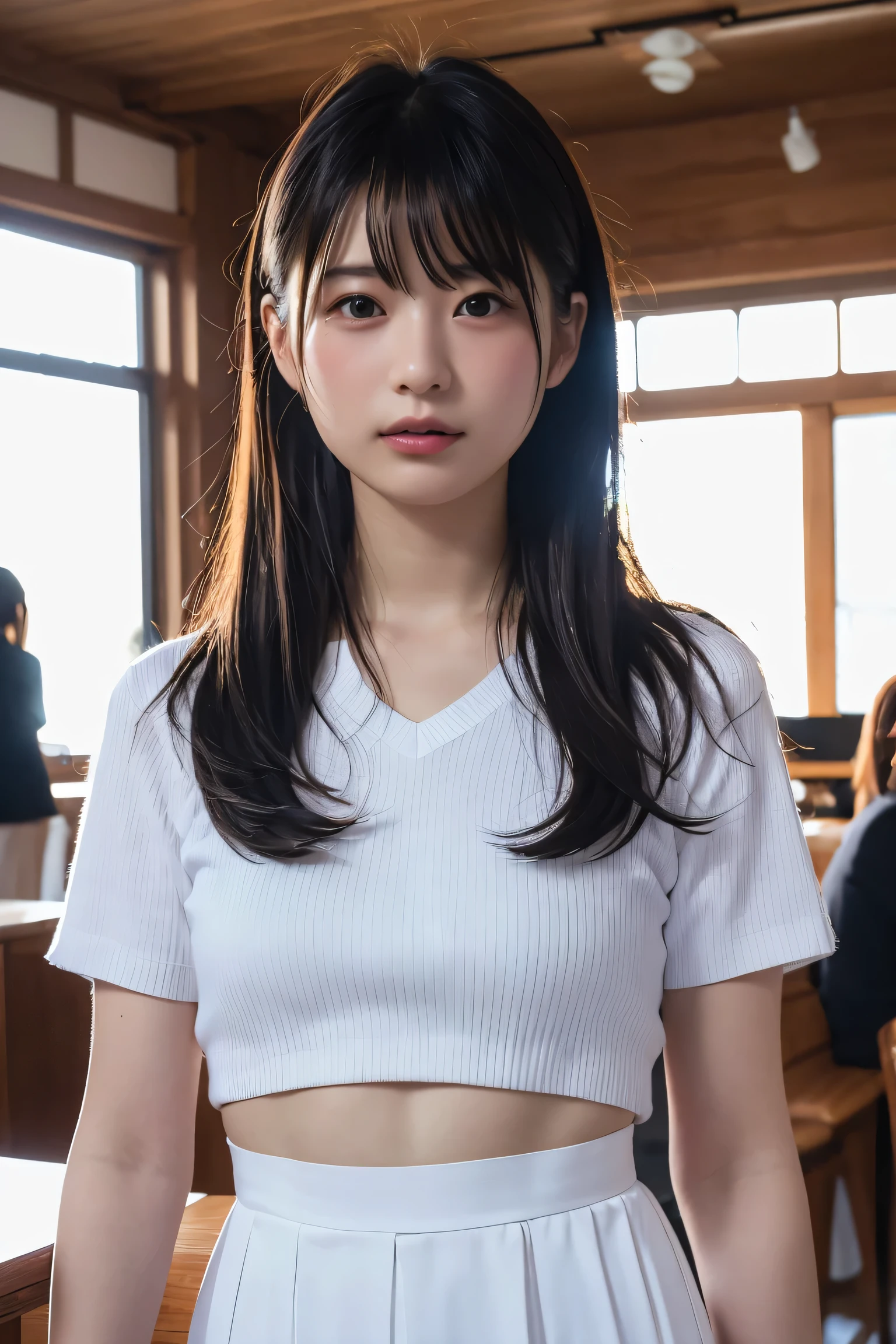 (8k, RAW Photos,highest quality, High resolution:1.1), (Super realistic:1.4),(Realistic, Realistic:1.3),Japanese beauty、Upper Body、、Sailor suit、Coffee shop