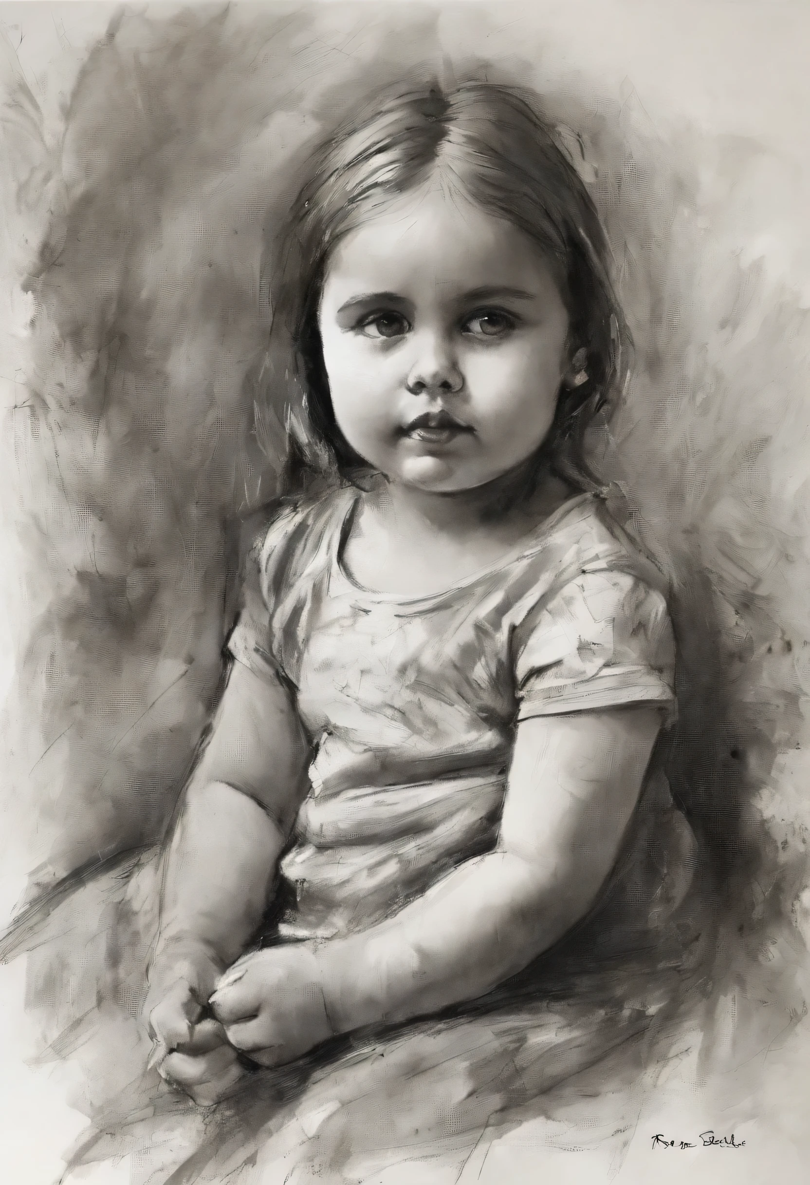 Charcoal Sketch, Chubby，Cute  girl image, Rich dynamic poses,Clear and bright big eyes，Clear line art,expressive lines,Depicted in an expressive sketch style, incubation, Black and white sketch, Hand Painted, Charcoal Sketch, .