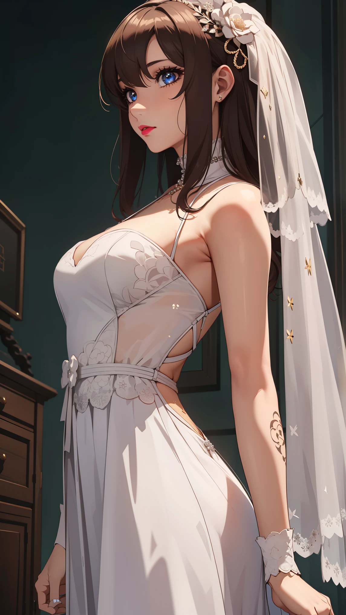 bangs,brown_hair, long_hair,red eyes,lipstick,makeup,
BREAK (wedding dress:1.2)
BREAK crotch rope walking, (beads:1), from side, shibari, arms behind back,
BREAK (masterpiece:1.2), best quality, high resolution, unity 8k wallpaper, (illustration:0.8), (beautiful detailed eyes:1.6), extremely detailed face, perfect lighting, extremely detailed CG, (perfect hands, perfect anatomy),