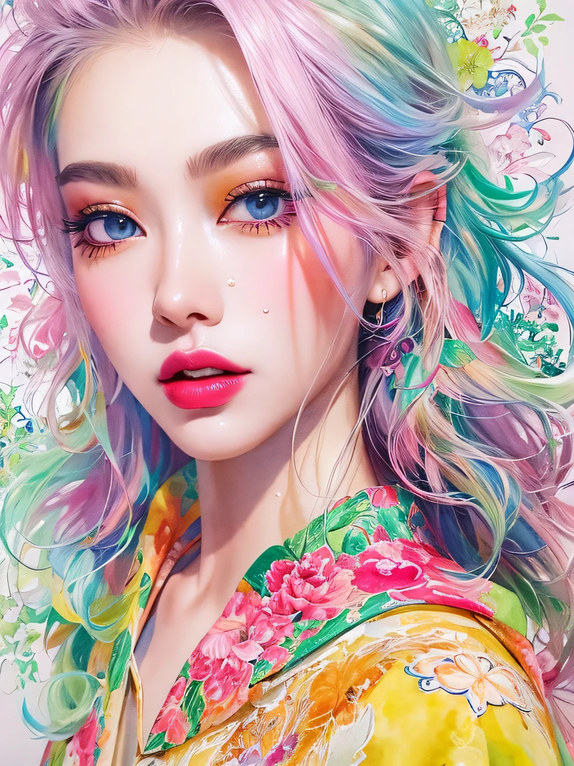 TAO Style、(((stylish fashion))), 8K Quality、Intense watercolor, Detailed watercolor art, Watercolor splash, Surreal, avant-garde pop art, Beautiful and expressive paintings, Beautiful artwork illustration, Very colorful tones, wonderful, Cool beauty, highest quality、Official Art, Vector art, Stylish design, (((The most beautiful girl))), (((highest quality))), HDR, ((detailed)), (((Doodle Art)), ((masterpiece)), ((Super detailed)), (((Stylish))),