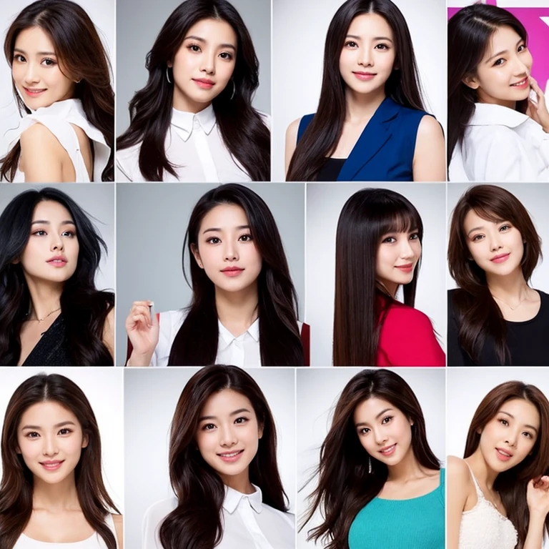 Create beautiful woman 10 pic with different poses and different background