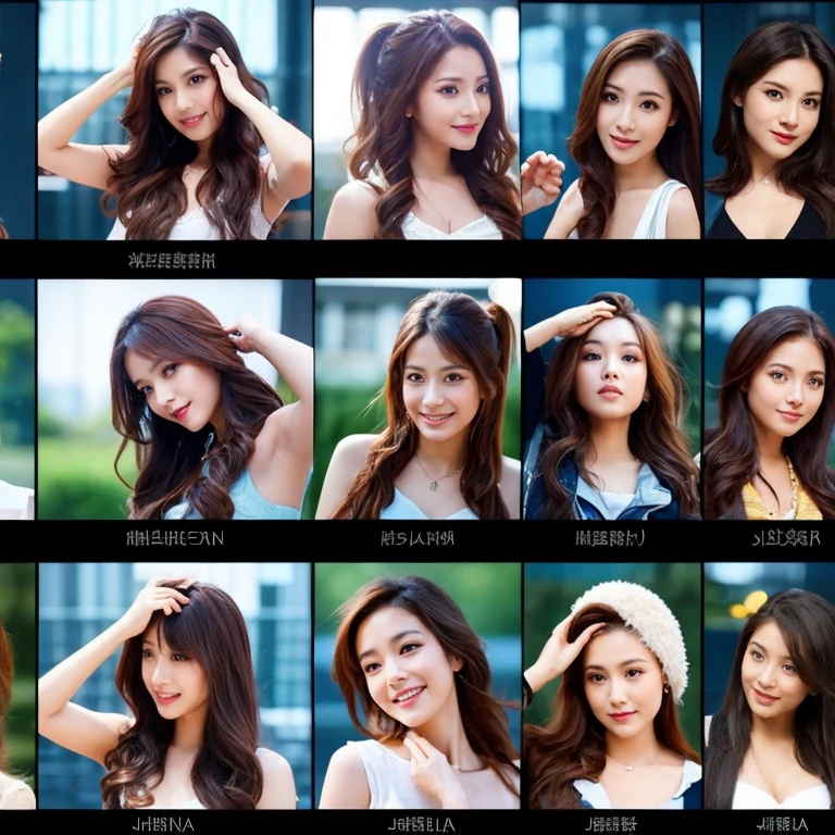 Create beautiful woman 10 pic with different poses and different background