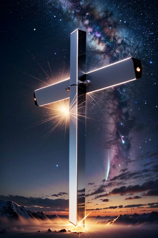 ((masterpiece:1.4), (highest quality:1.4), (Realistic:1.7))、((Stainless steel mirror material:1.3))、(Solid shape:1.2)、(Lassen)、Big Moon、Aurora、Starry Sky