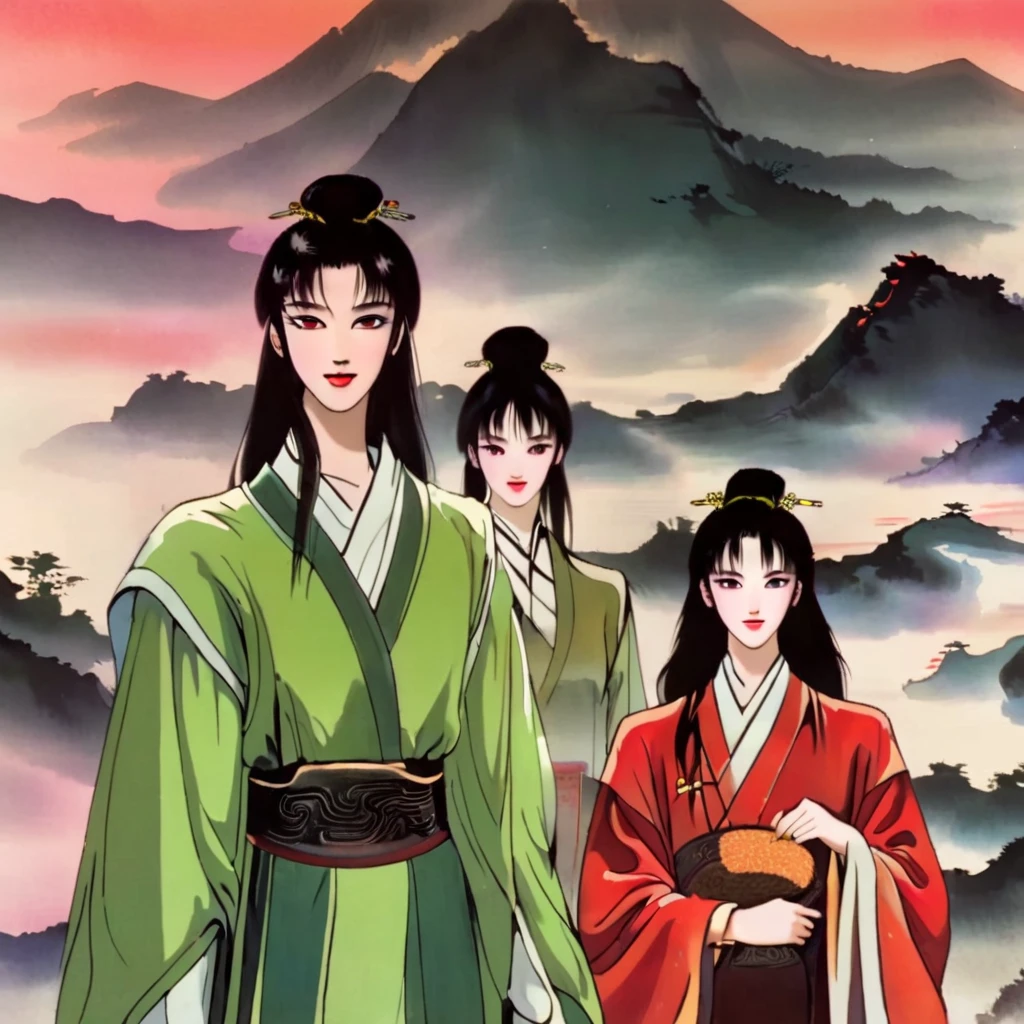 "Vert High quality more kinda very 80s style HD Higher res anime looks and feel Young very attractive very incredibly handsome a little vaporwave and beautiful looking youths male and females in kinda smaller groups settings with a DIVERSE VARIETY and whole ranges of different variations version of physical looks and types and appearances of Ancient China from 20 right into their 30s maybe also somewhat younger included Chinese in Ancient China very clearly sharply detailed in a clear defined way in dress and the fashions of very early Ancient China very precise clear detailed down to the smallest details for whole picture and each image with vivid bright lush luxuriant colors tones shades and a variety of classes real like realistic authentic also with natural dark chestnut and dark brown hair shades included in realistic real like way ocredibly clearly detailed definded sown to the smalest thing with a touch a hint of chinese ink/line drawing influence style on bigger scale too with more people