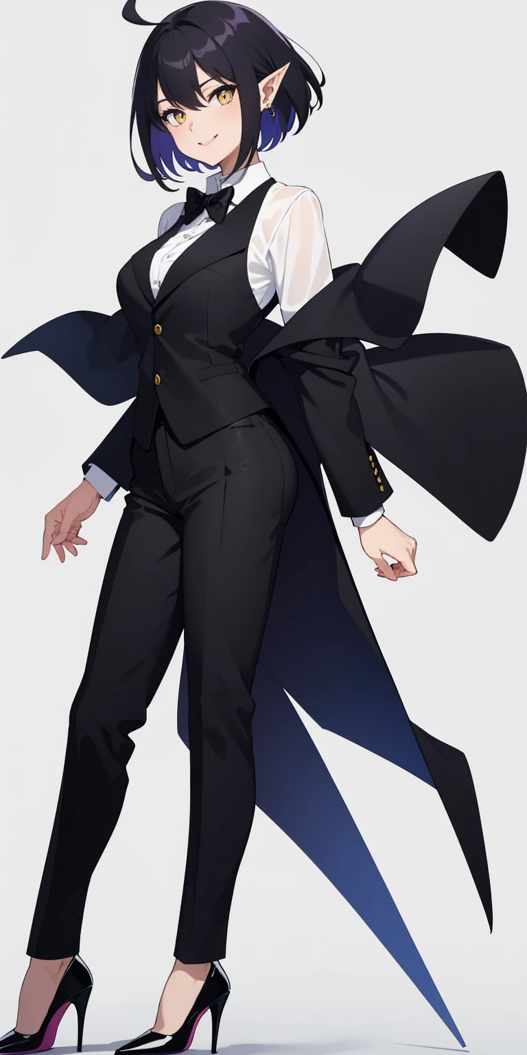 ((highest quality)), ((masterpiece)), (very detailed:1.3), 1 crossdresser wearing a tuxedo, black pants, , Smiling pose with arms outstretched, delicate, whole body, blonde, Young body shape, positive, concert, Spotlight