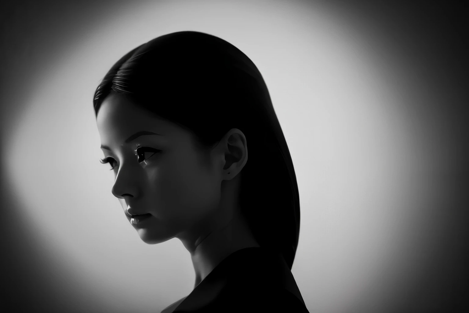 Black and White, Artistic, monochrome, (woman), elegant, Classic, contrast, shadow, Light and shadow, luxury, Sophistication, Silence, simple, beauty, Sculptural, Dramatic, mysterious, sentimental, delicate, Timeless, 高contrast, Soft Focus, Gradation, depth, silhouette, Narrative, grace, Poetic, Nostalgic, modern