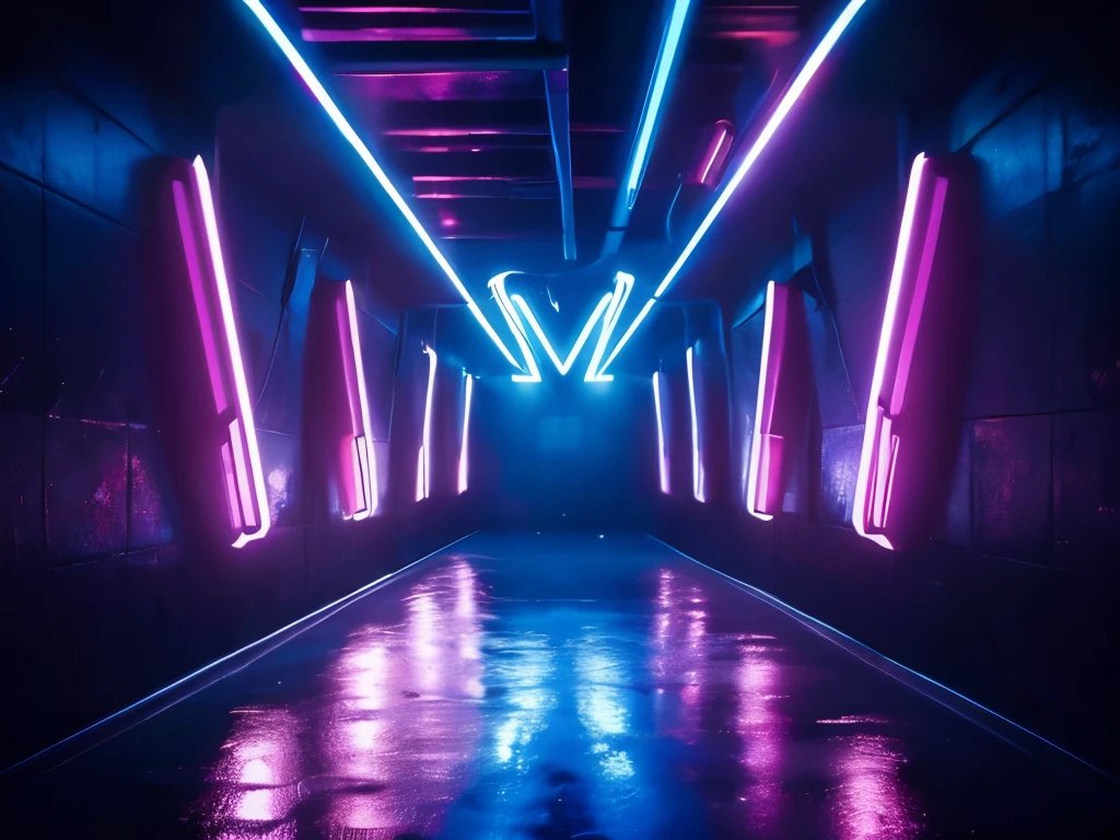 Tunnel with neon lights,high quality,ultra clear